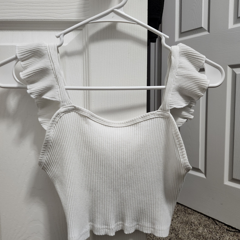 SHEIN White Ruffled Tank Top